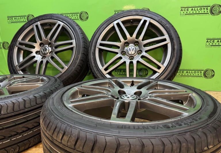 REFURBISHED GENUINE OEM AUDI A3 LE MAN 18” 5x112 ALLOY WHEELS + BRAND NEW TYRES VW CADDY GOLF