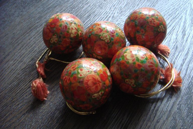 Five Vintage Handpainted Christmas Ornaments Purchased in India (£40 for all five)