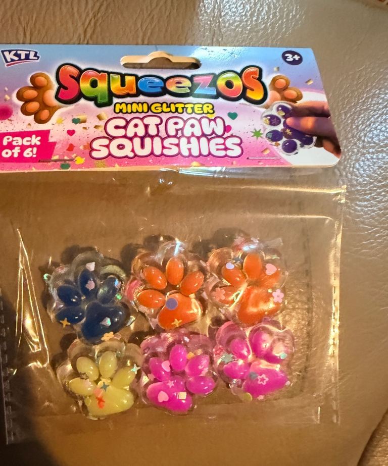 KTL Squeezos Mini Glitter Cat Paw Squishies - Pack of 6