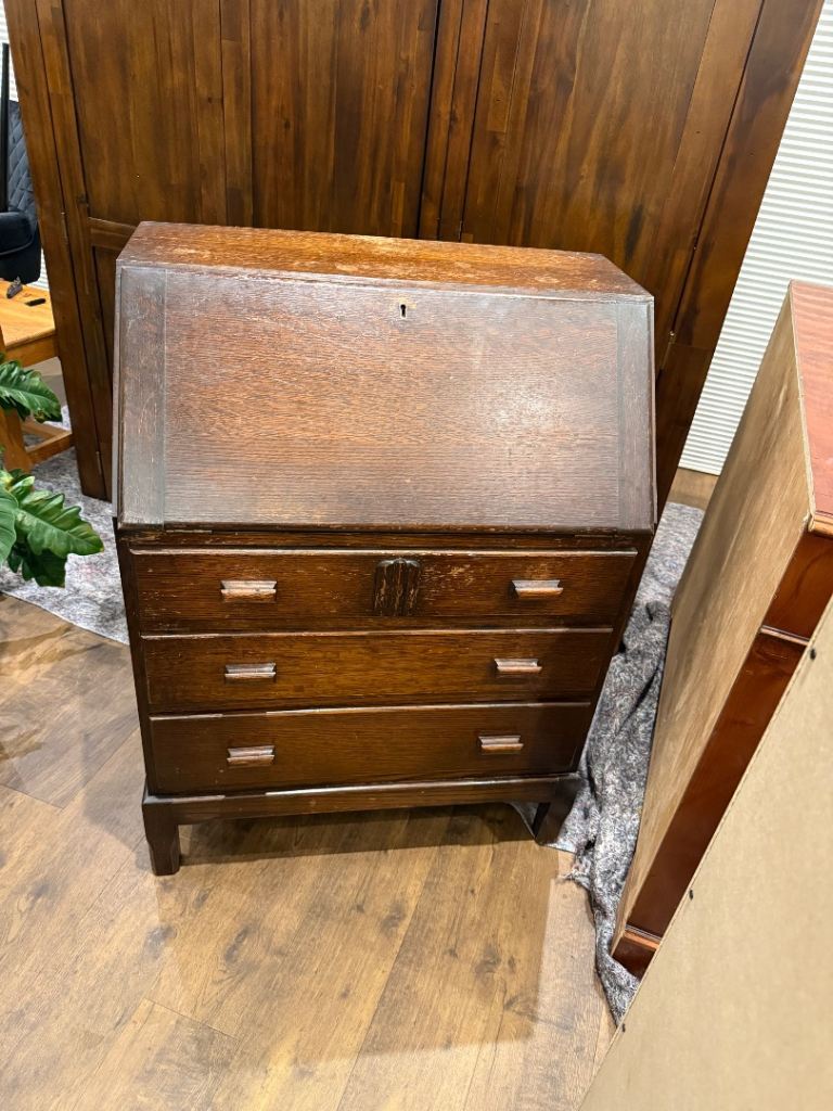 Vintage Wooden Bureau Desk with Drawers
