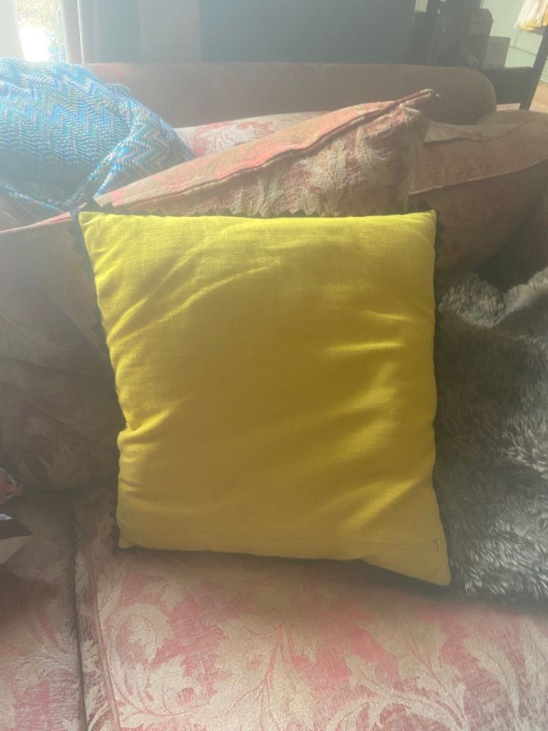Bright Yellow Cushion with Zigzag Trim cushion 