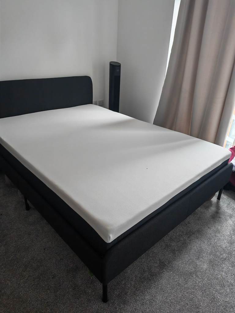 IKEA Double Bed Frame with Mattress – Black, Good Condition