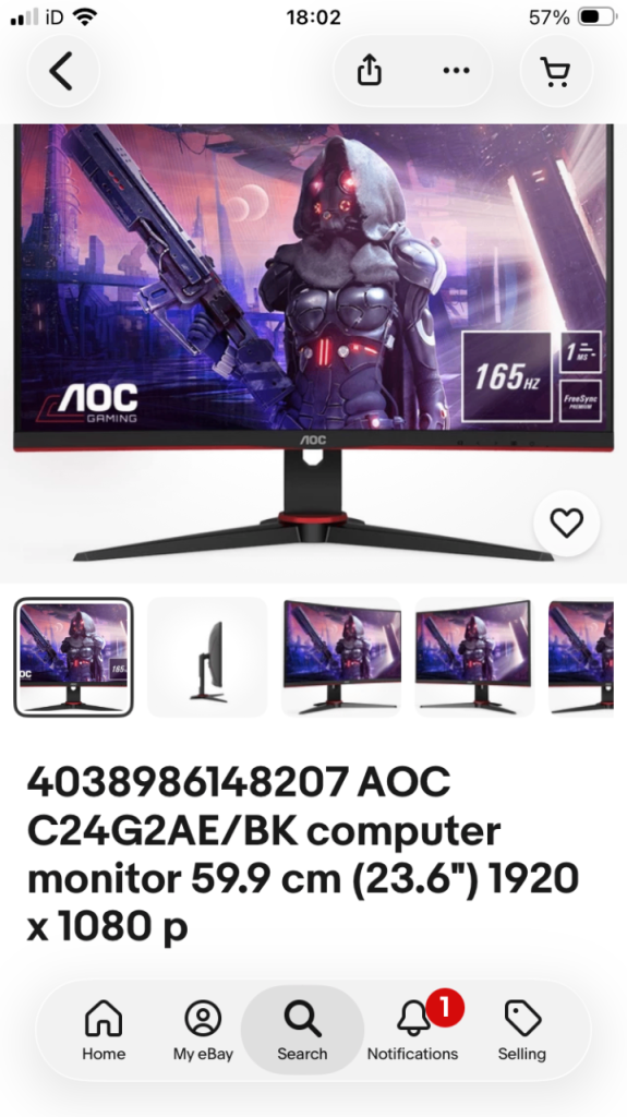 AOC C24G2AE/BK computer monitor 59.9 cm (23.6") 1920 x 1080 p Spare Reaper!