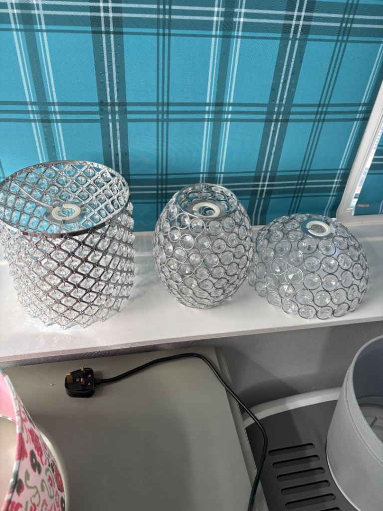 Set of 3 Crystal Beaded Lamp Shades - chrome 