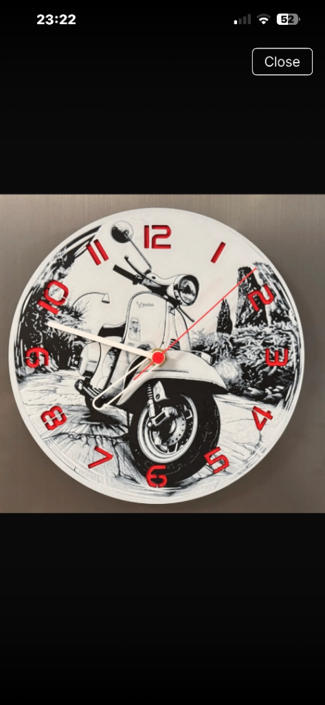 Funky Vespa Scooter Wall Clock with Red Numerals