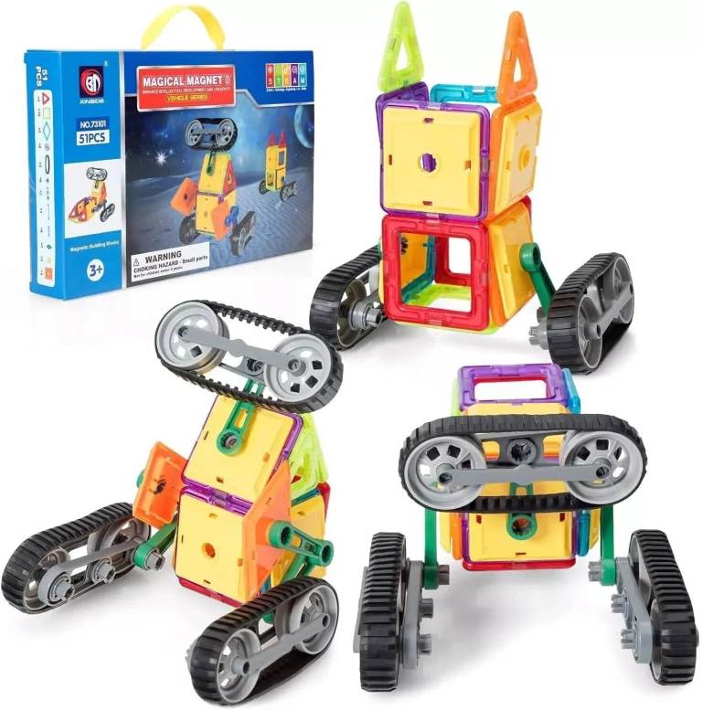 51 Pcs Magnetic Building Blocks, 3D Construction Tiles Rainbow Block Set