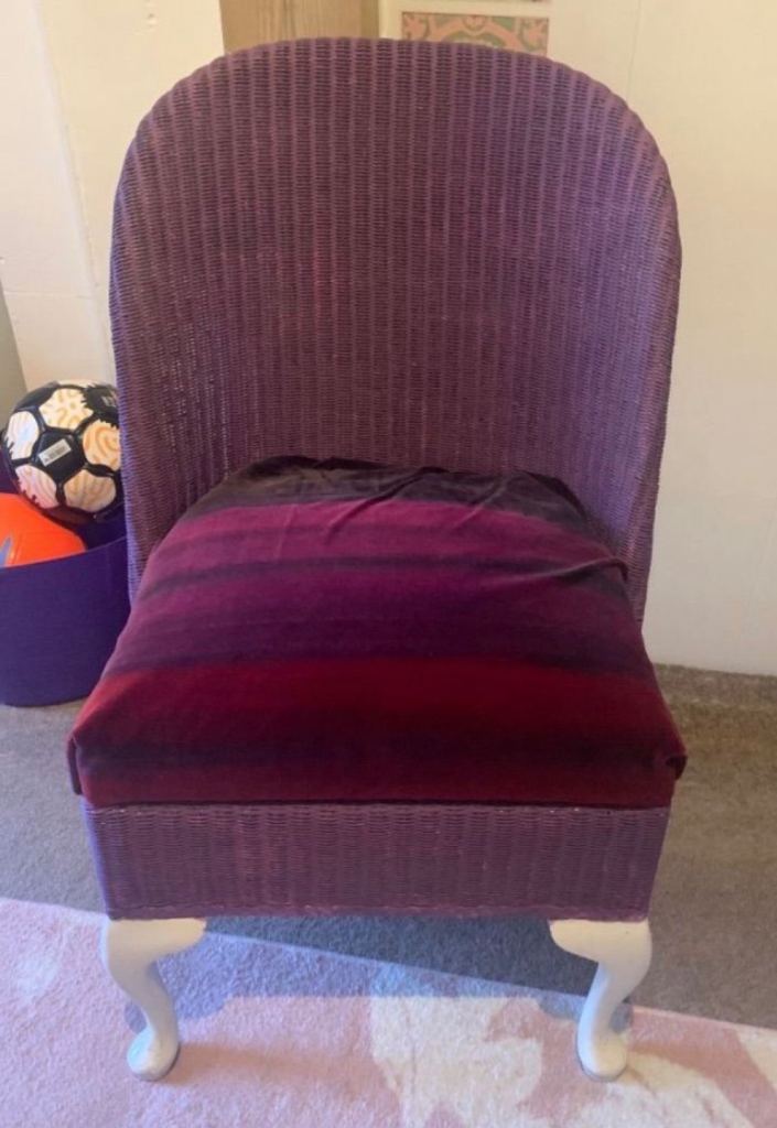 Lloyd Loom Style Chair Vintage Upcycle Project Purple Painted Restoration