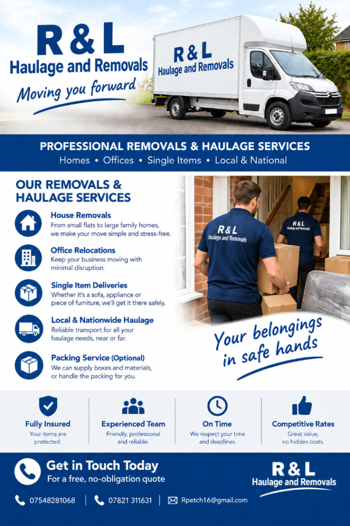 🚚 R&L REMOVALS – 2 MAN MOVING & DELIVERY SERVICE – NORWICH & NORFOLK