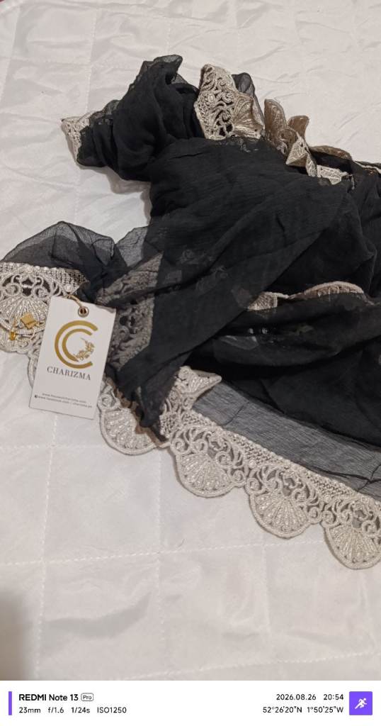 New Charizma Black and Beige Lace Dupatta