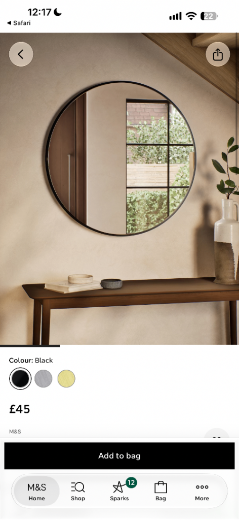 M&S Round Wall Mirror (brand new in box) 