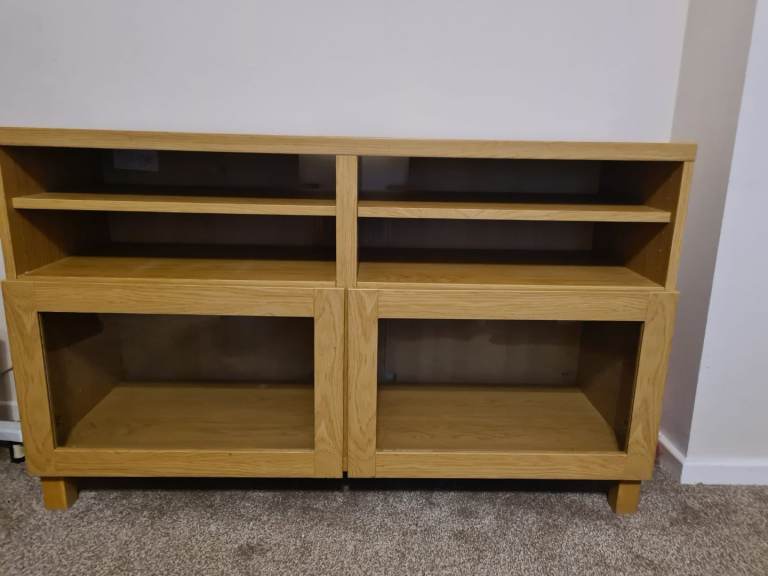 IKEA oak, TV, glass display and tall display cabinet.  