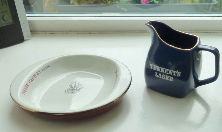 Pub Memorabilia Tennents  lager Water Jug And Pub Ashtray. ( NO TEXTS PLEASE )