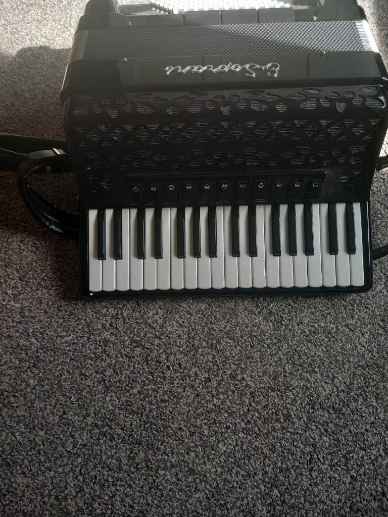 E Soprani 72 bass accordion 4 voice .  11 treble registers and 4 bass