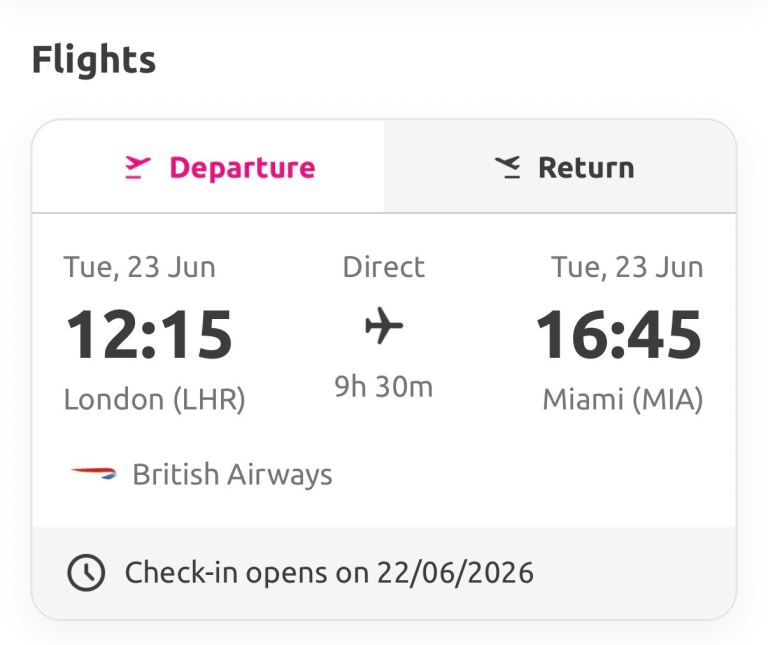 British Airways Flights, London to Miami Florida Return, 4 adults, 1 child & 1 infant 
