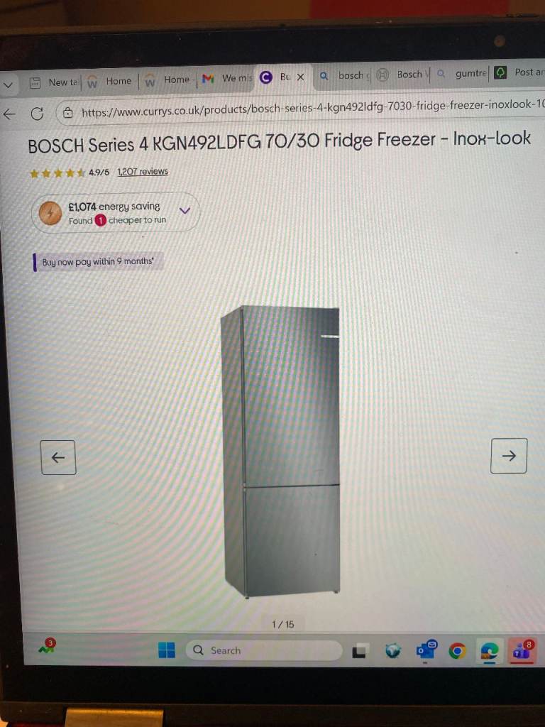 Bosch Series 4 KGN492LDFG 203cm 70/30 Frost Free Fridge Freezer - Stainless Steel Effect