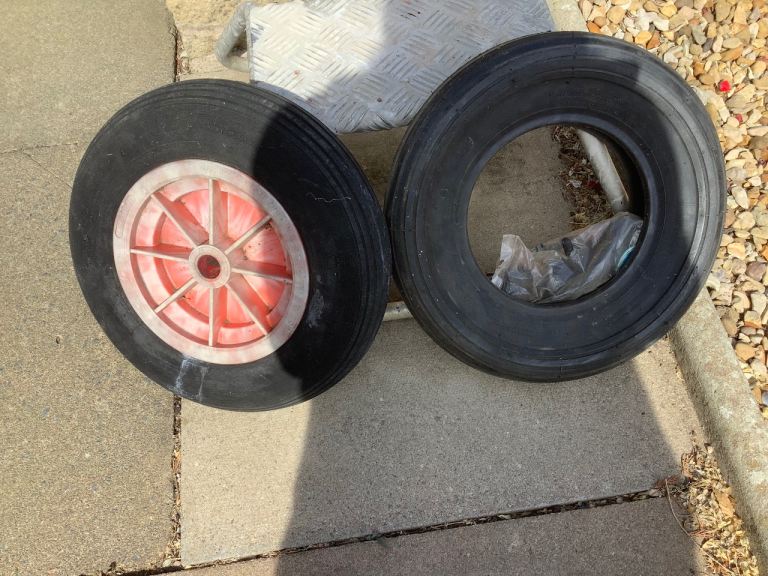 Wheel barrow wheel and new tyre and inner tube