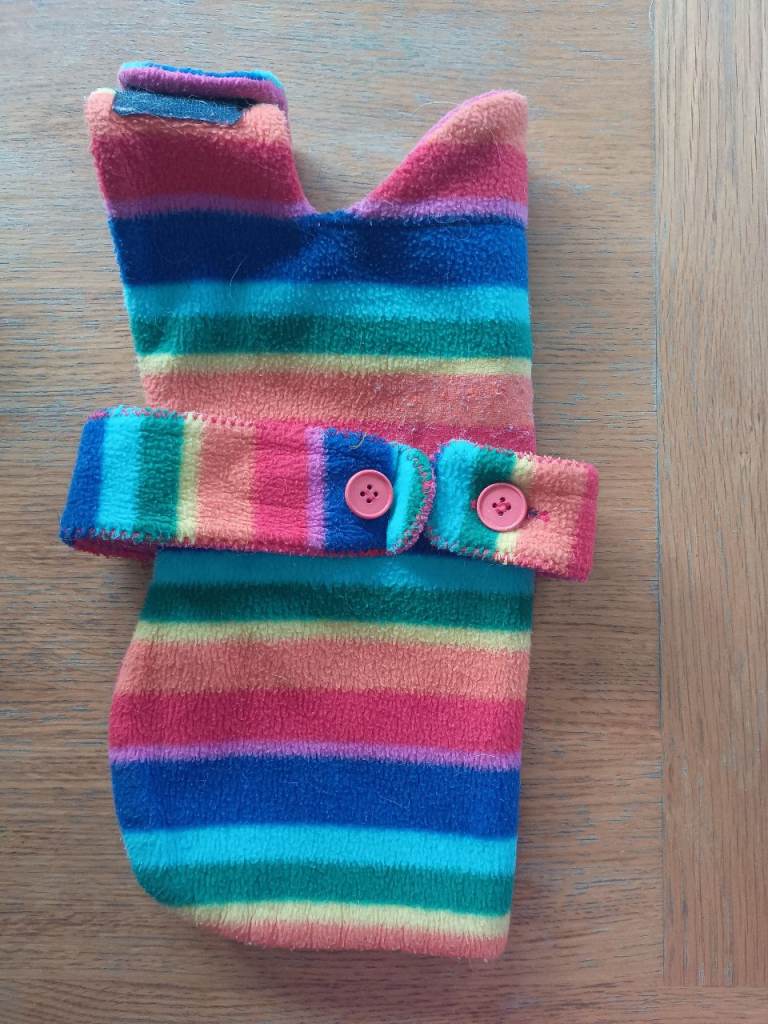 Rainbow Striped Fleece Dog Coat with Button Fastening - Small - 