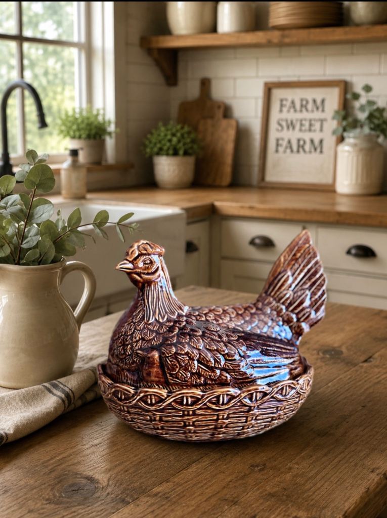 A Vintage Portmeirion Ceramic Chicken/Hen Egg holder, Storage.Brown