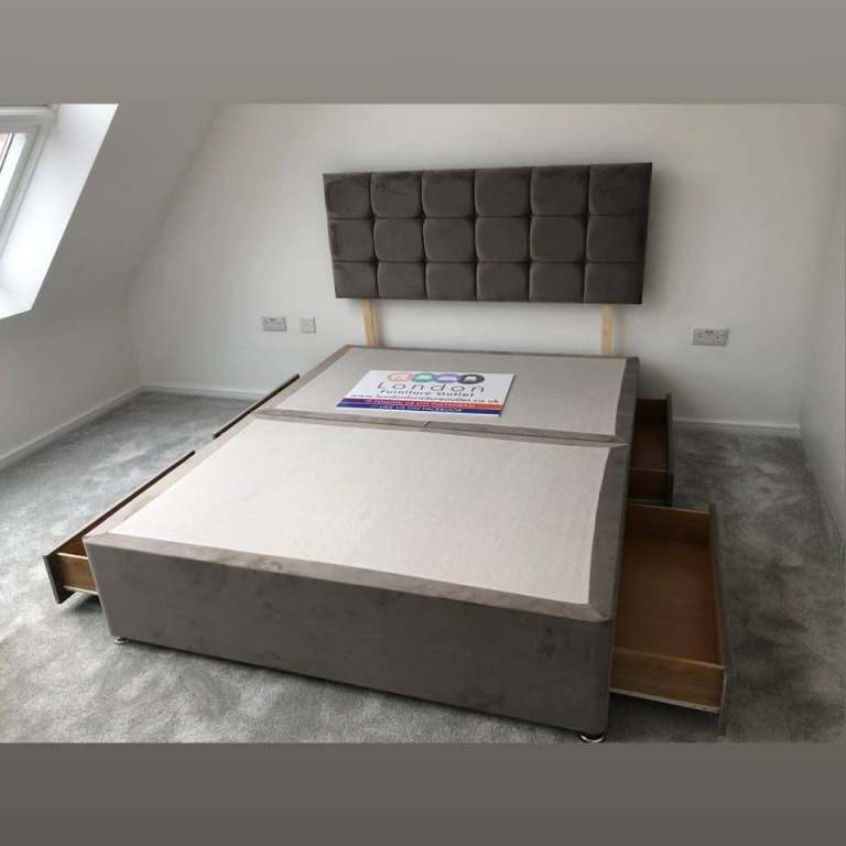 Double Divan Bed Base with Headboard and Storage Drawers – As Good As New Order Now 