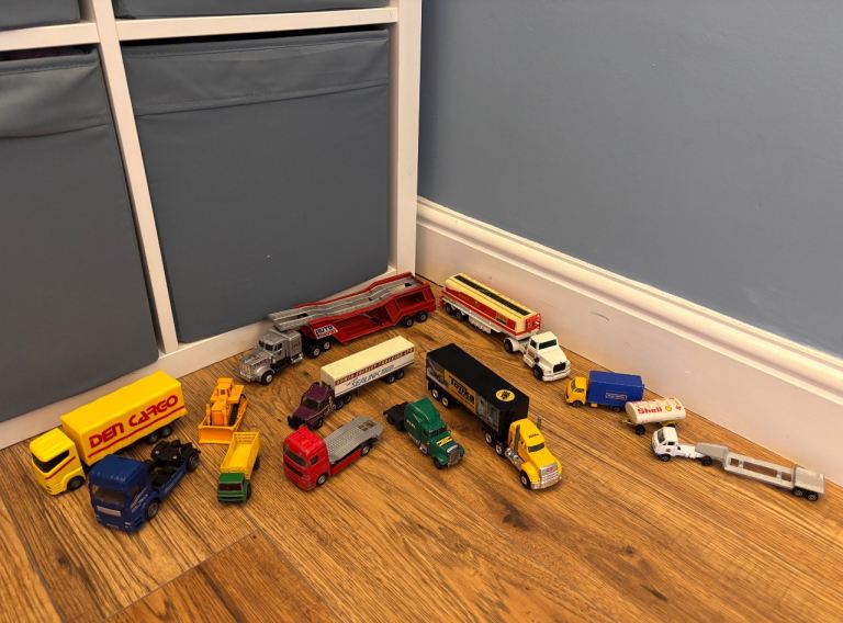Various toy trucks and vehicles 