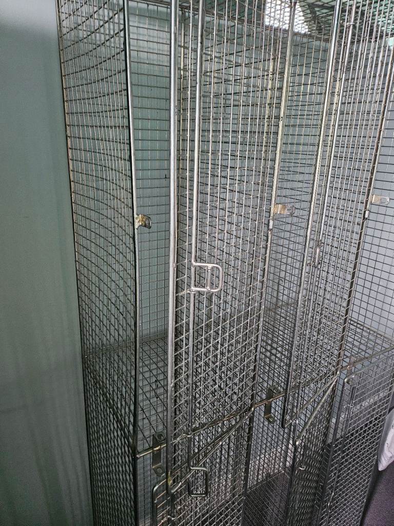 vintage wire mesh lockers, industrial-style storage units.  Galvanised 