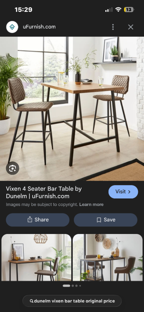 New boxed Dunelm large 4 seater bar table 