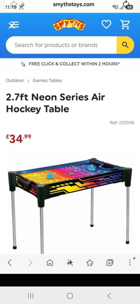 Smyths Toys 2.7ft Neon Series Air Hockey Table