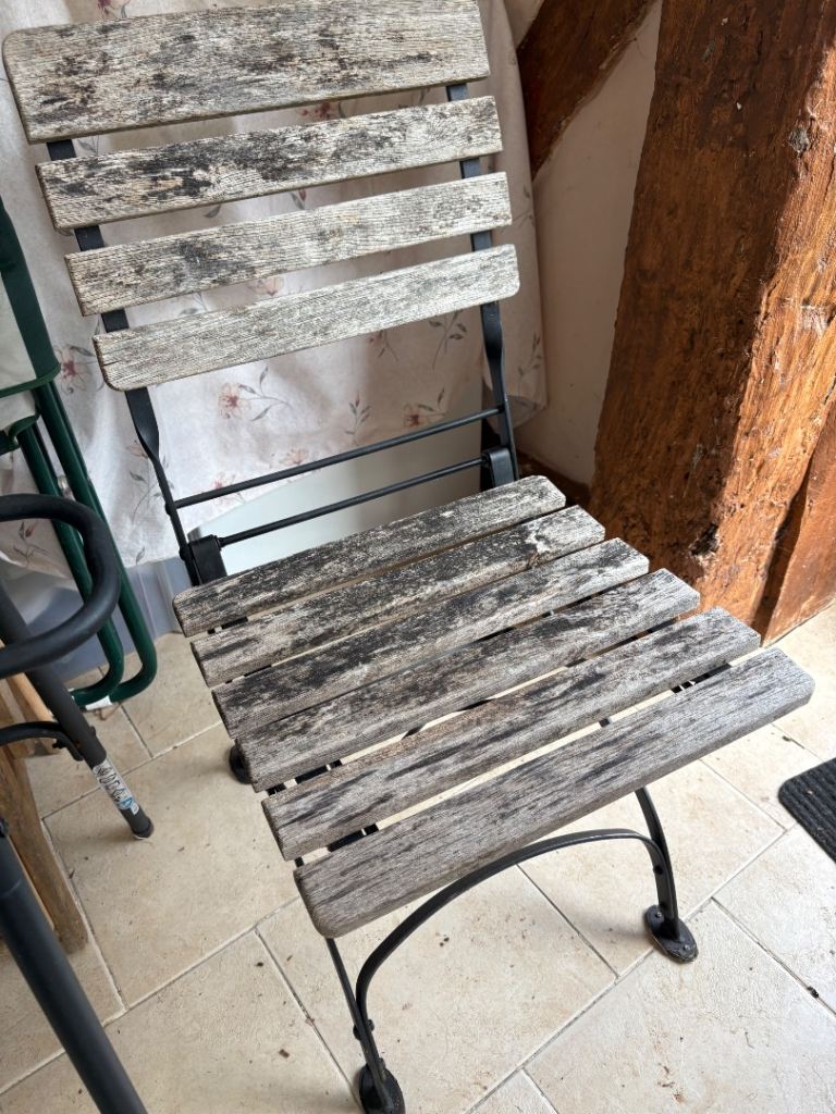 Rustic Wooden Folding Patio Chair x2 Fair Condition