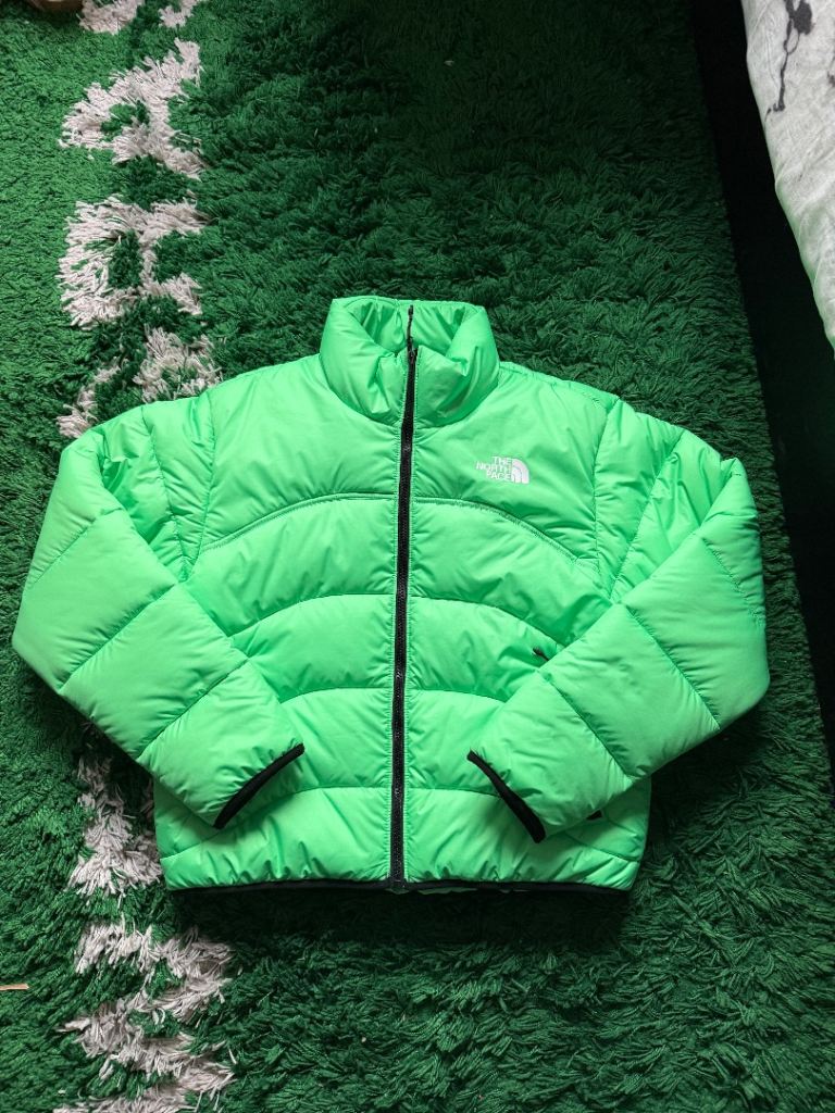 The North Face lime green 1996 retro nuptuse 550 700 puffer jacket coat zip up size women's small