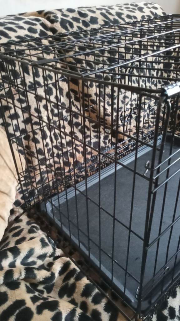 Dog crate black metal two doors length 30 by 19 by 21 £25 