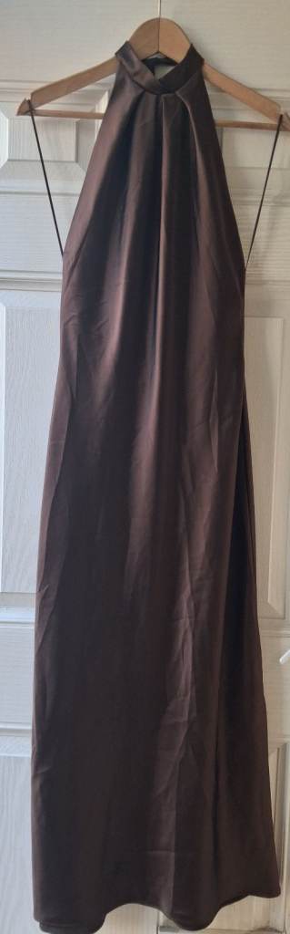 New Zara Brown Halter Neck Midi Dress - Size S