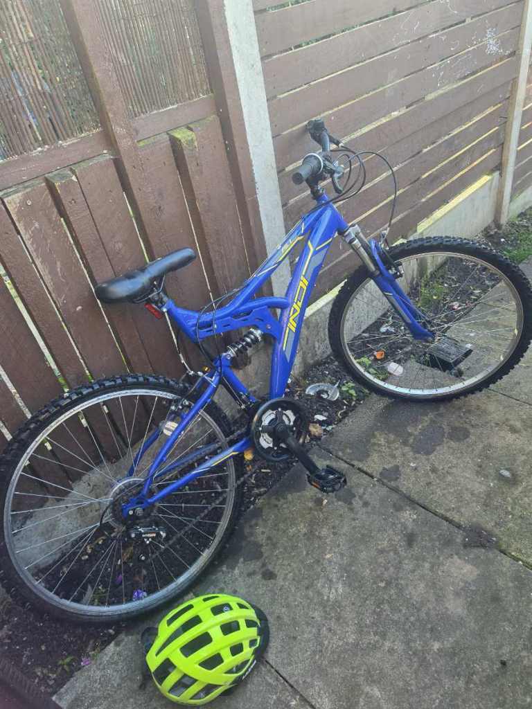 Indi full suspension mountain bike.