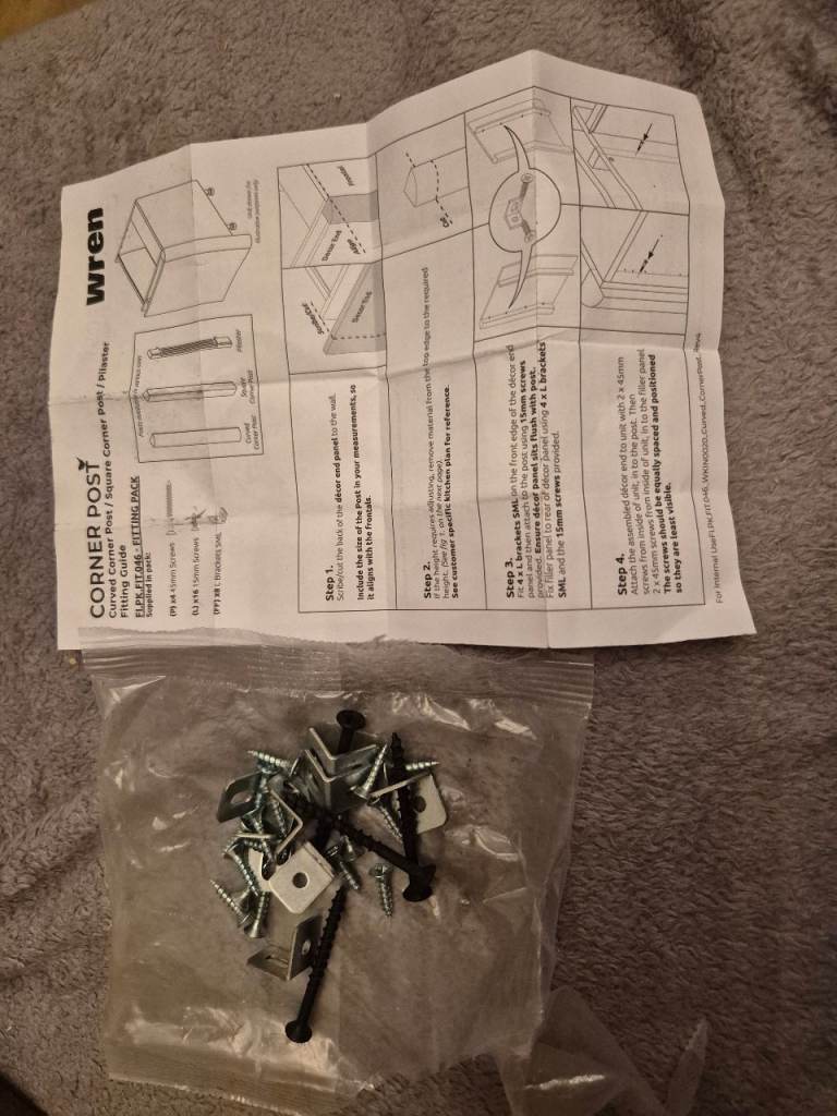 Wren kitchen corner post Fittings and instructions 