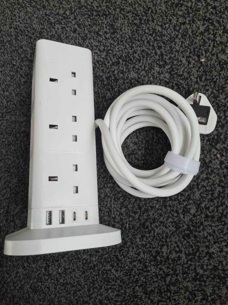 Hotimy 12 Way Multi Plug Extension Tower, 3M of lead, surge protected, New. 