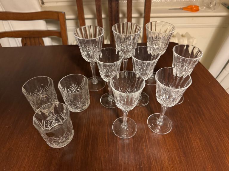 Genuine Crystal De France Crystal Wine Sherry and Tumbler Glasses