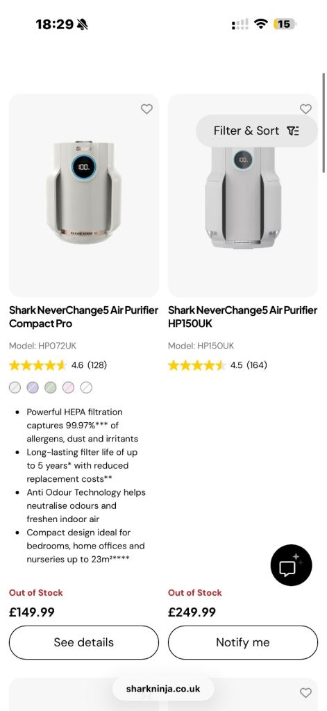 Shark NeverChange5 Air Purifier Compact Pro – New, White
