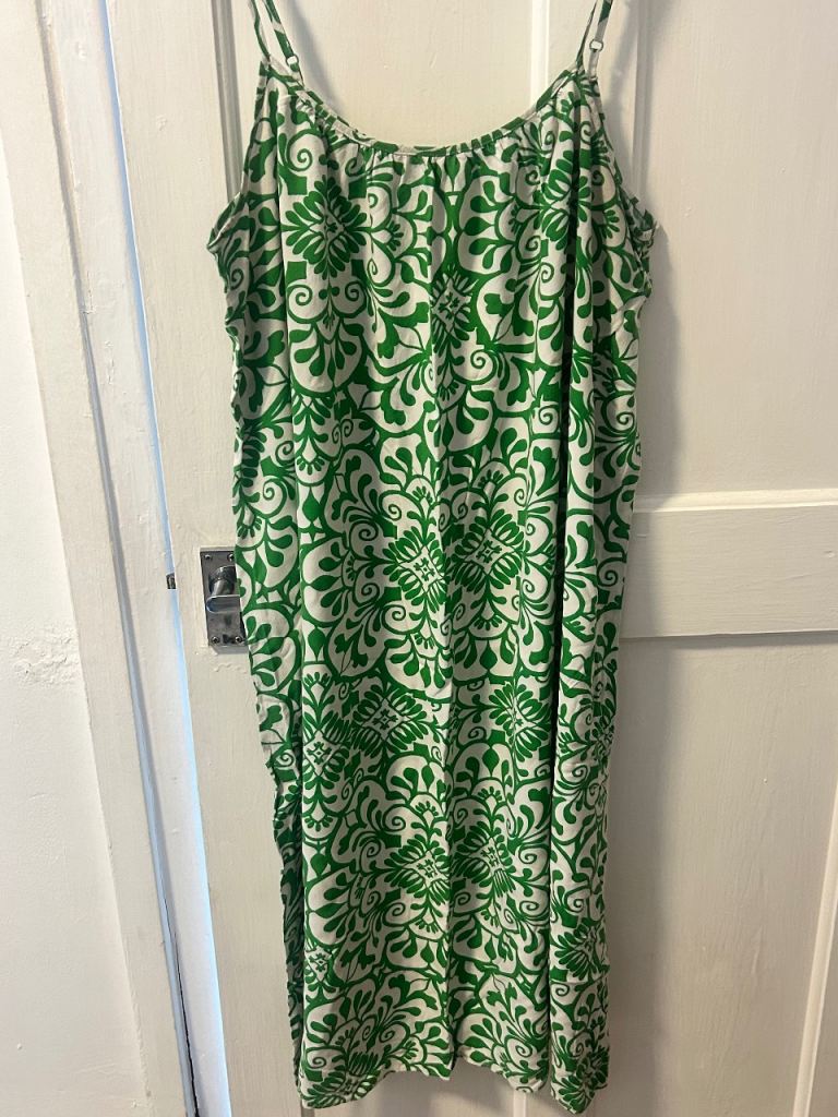 Green and White Patterned Summer Dress – Good Condition