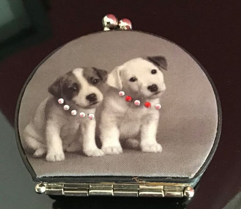 Jack Russell Puppies Compact Handbag Mirror Clasp Closure - Pristine Condition 