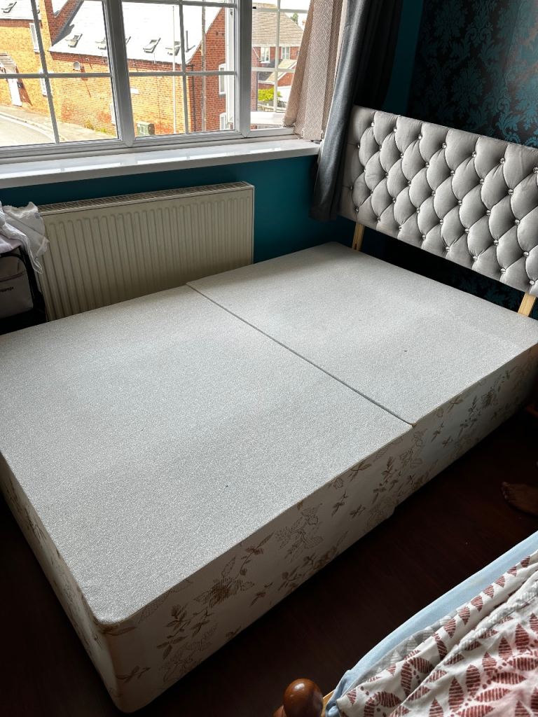 Small double bed with fresh headboard and mattress