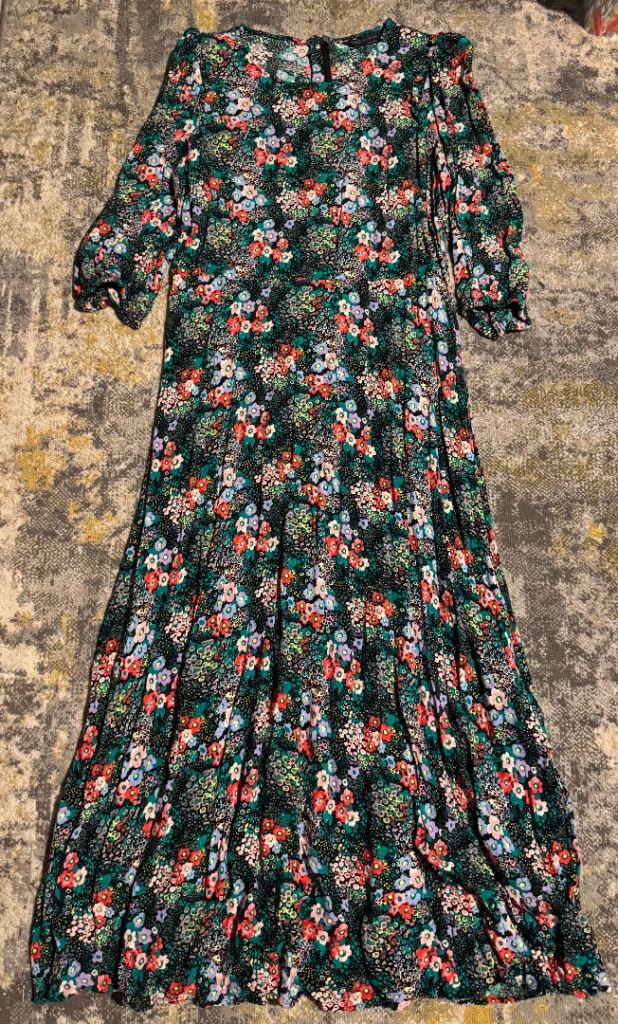 M&S Collection Floral Frill Green and Black Tea Dress