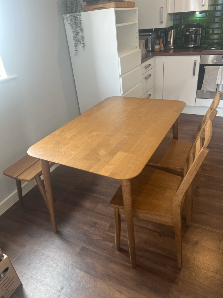 Oak Dining Table Set with Bench & 2 Chairs
