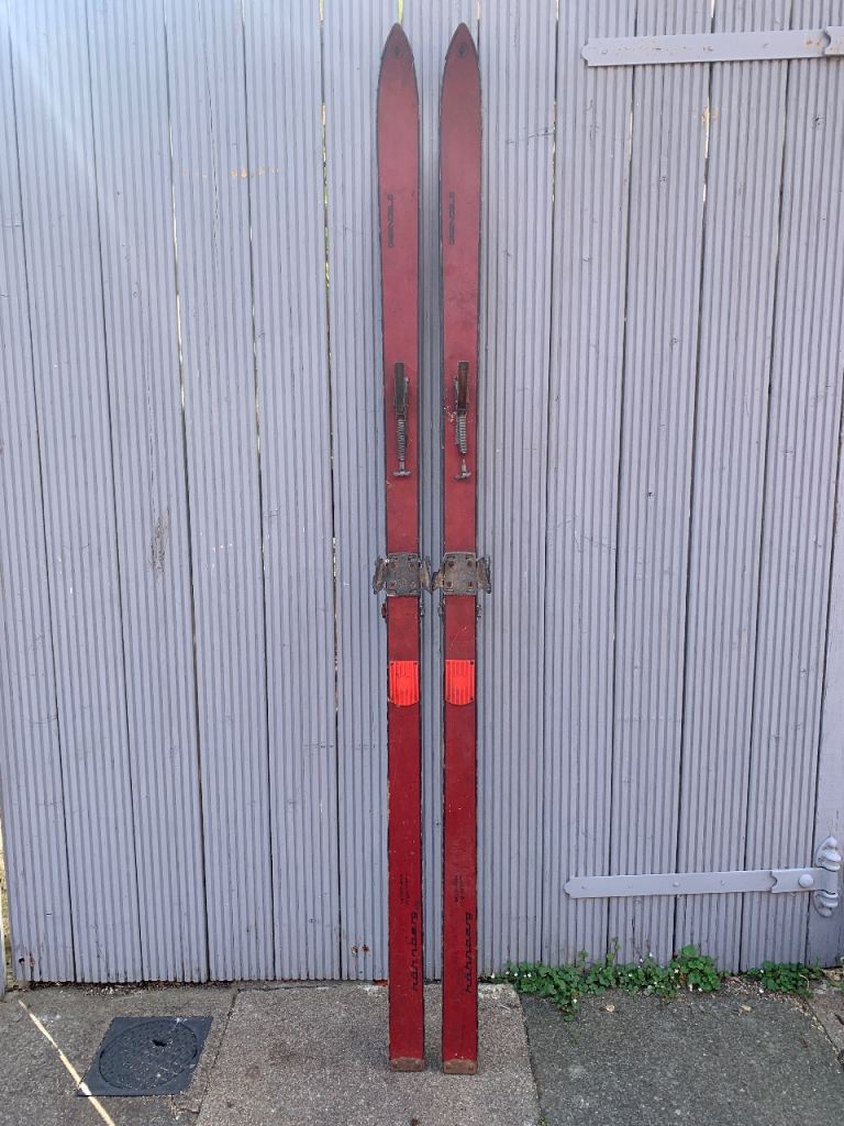 Vintage Hahnberg Grenoble Wooden Skis - Red, Fair Condition