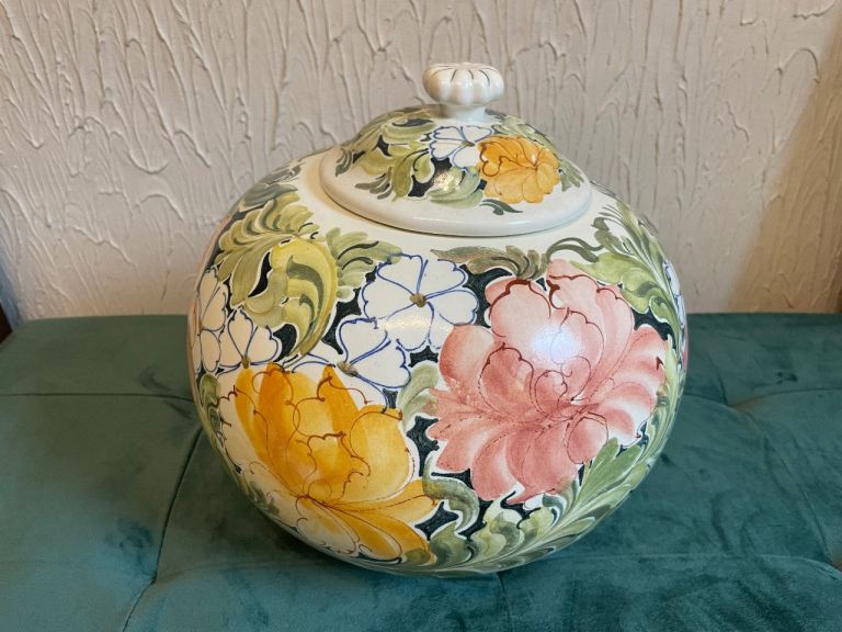 Floral Pottery Jar Ornament From Spain