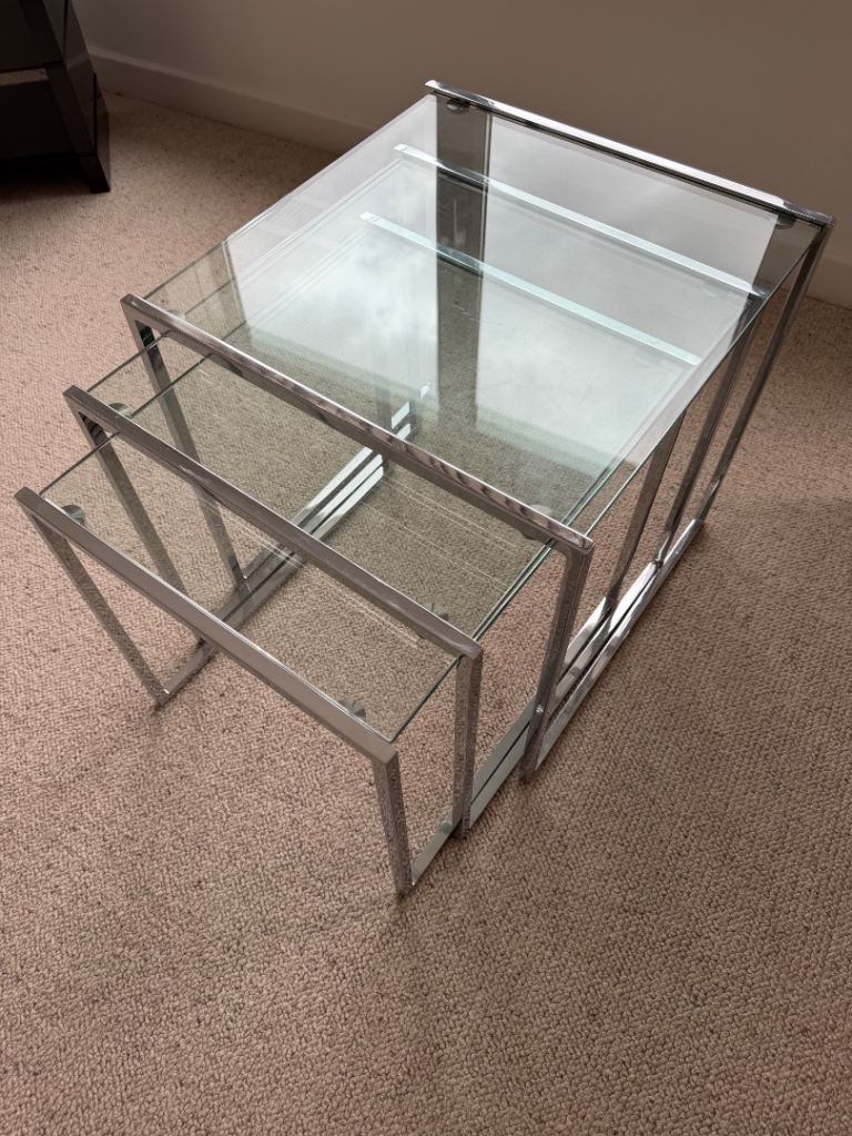 Set of 3 Nesting Coffee Tables – Chrome and Glass