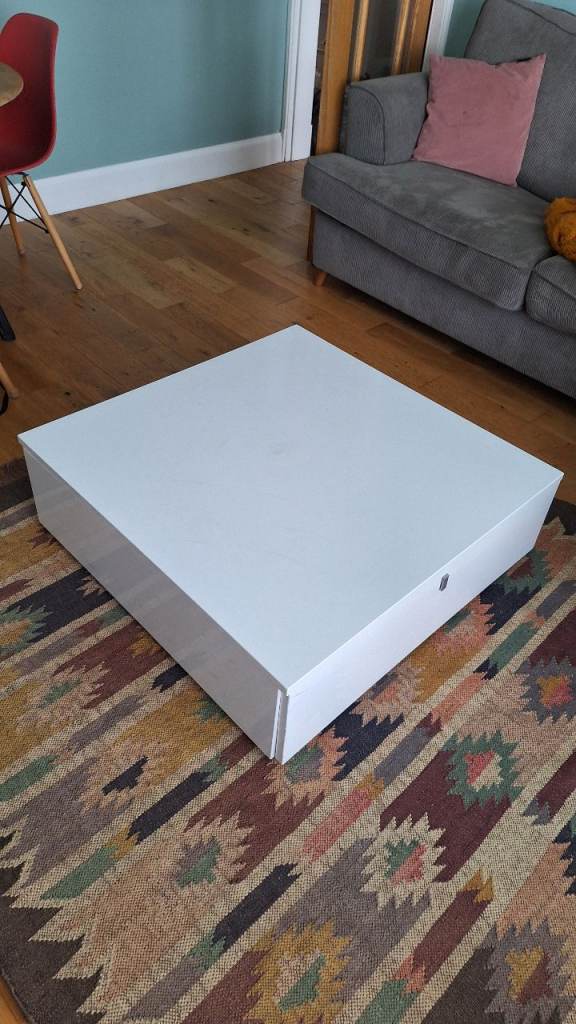 Large White Coffee Table with Storage