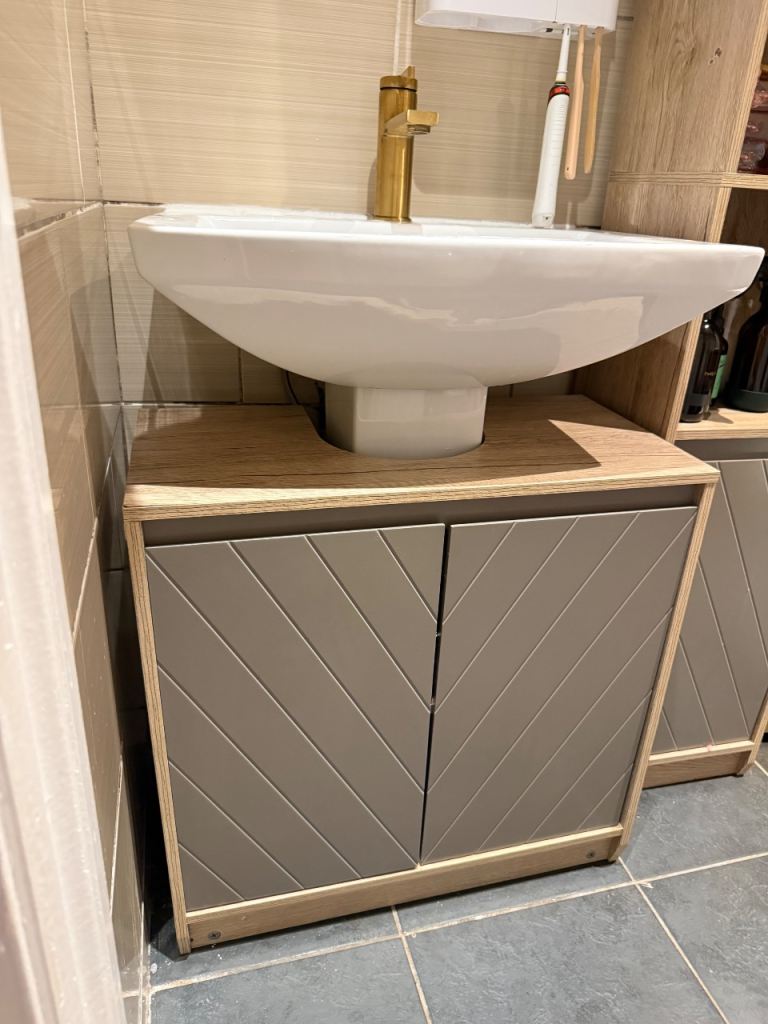 Wilton Freestanding Bathroom Storage Cabinet Sing Basin Cupboard Grey Beige