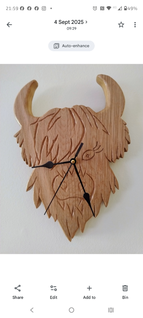 Unique Wooden Highland Cow Clock – Hand Carved