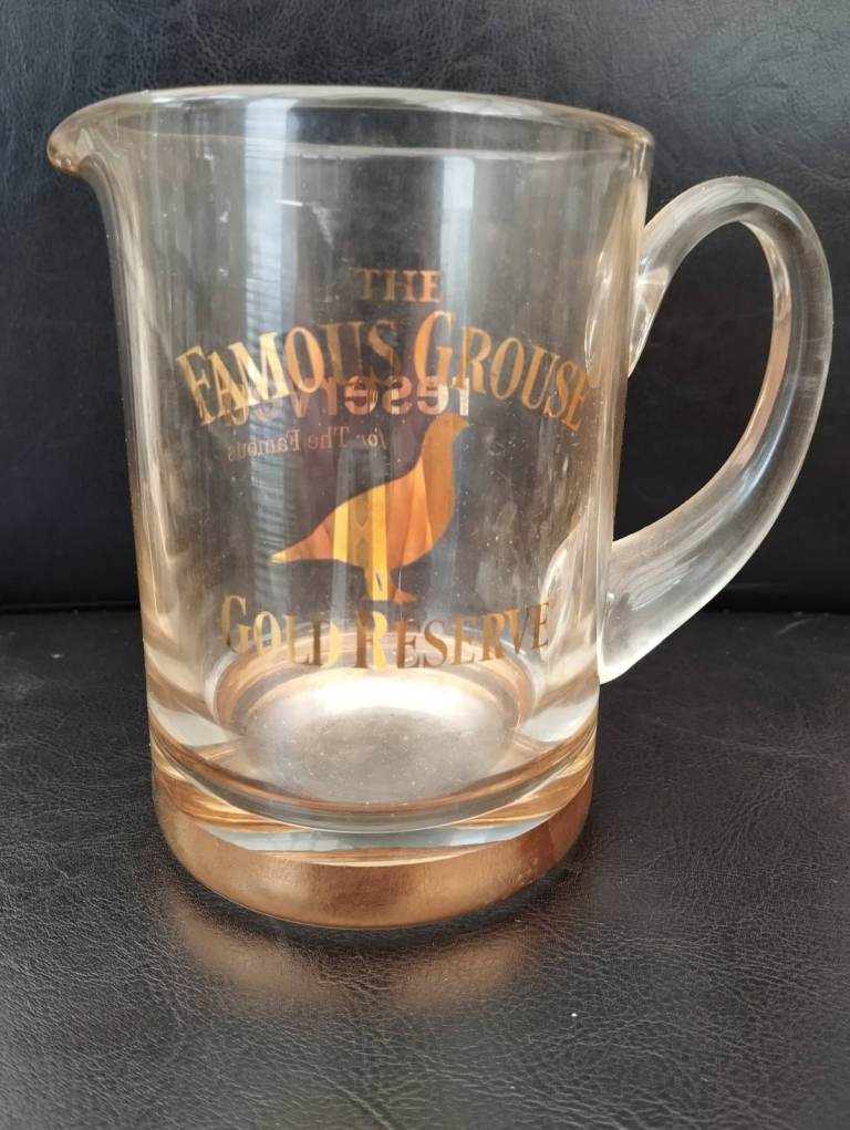 Vintage "The Famous Grouse" Gold Reserve Glass Jug / Pitcher - Pub Stuff / Man Cave / Breweriana