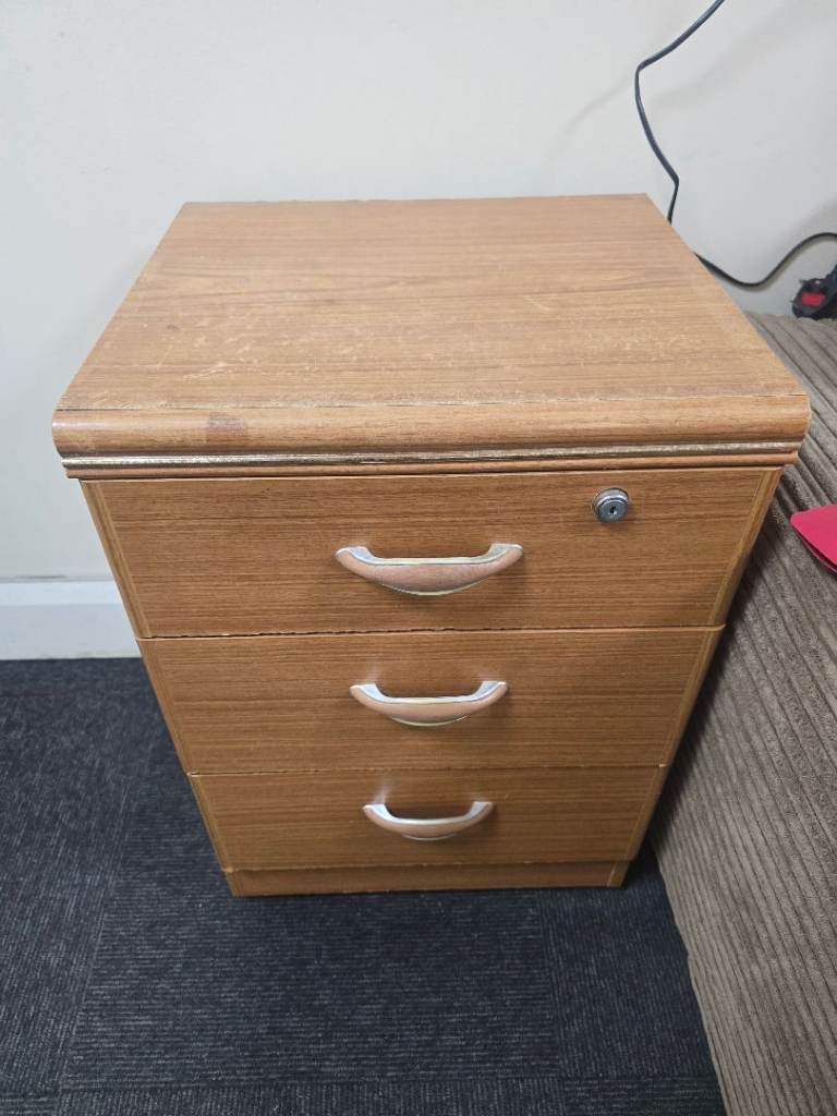 Wooden 3-Drawer Filing Cabinet with Lock and Wheels