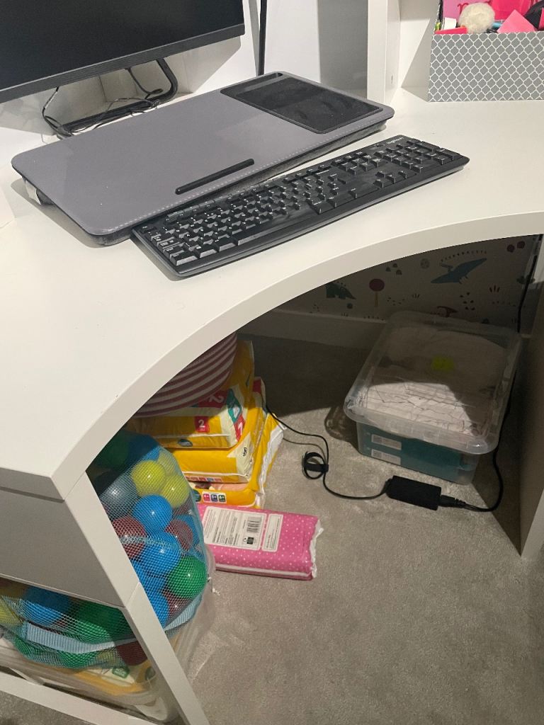 White Corner Desk with Shelving Unit – Good Condition
